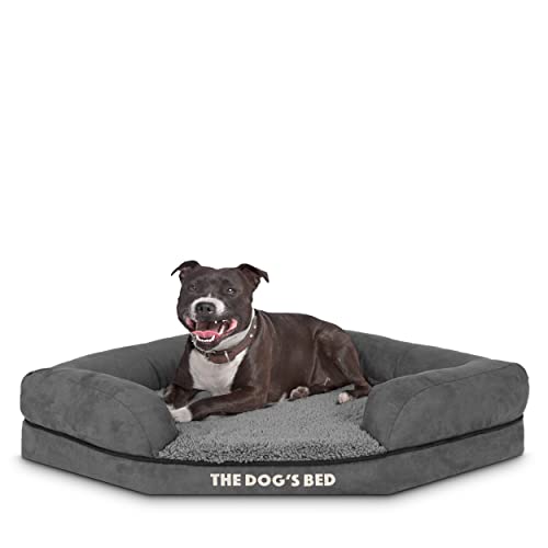 The Dog's Bed Orthopädisches Eck-Hundebett aus Memory-Schaum, wasserdicht, mittelgroß, grauer Plüsch, lindert Arthritis und Hüftdysplasie, therapeutisch und stützend, waschbarer Plüschbezug von The Dog's Balls