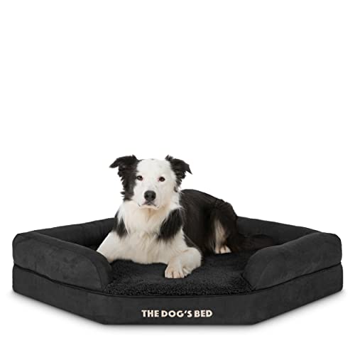 The Dog's Bed Orthopädisches Hundebett aus Memory-Schaum, wasserdicht, groß, schwarzer Plüsch, lindert Arthritis und Hüftdysplasie, therapeutisch und stützend, waschbarer Plüschbezug von The Dog's Balls