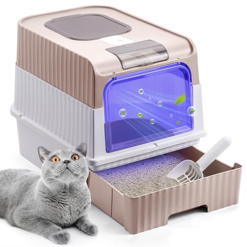 Katzenklo, Katzentoilette mit UV-Sterilisation, Großes Katzenklo mit Deckel, Geruchskontrolle, Katzenklo Geschlossen mit Schaufel & Schublade, Katzenklo groß, Leichte Reinigung, 48x35x36cm, Rosa von The Fellie