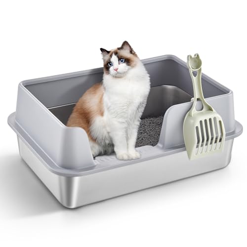 Katzentoilette aus Edelstahl, große Katzentoilette mit hohen Seiten, Anti-Auslaufen, Geruchskontrolle, Metall-Katzentoilette mit rutschfester Unterseite, einfache Reinigung, Kätzchentoilette für Katzentoilette aus Edelstahl, große Katzentoilette mit hohen Seiten, Anti-Auslaufen, Geruchskontrolle, Metall-Katzentoilette mit rutschfester Unterseite, einfache Reinigung, Kätzchentoilette für von The Fellie