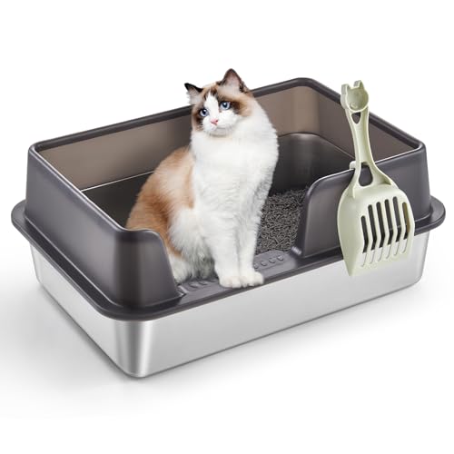 Katzentoilette aus Edelstahl, große Katzentoilette mit hohen Seiten, Anti-Auslaufen, Geruchskontrolle, Metall-Katzentoilette mit rutschfester Unterseite, einfache Reinigung, Kätzchentoilette für Katzentoilette aus Edelstahl, große Katzentoilette mit hohen Seiten, Anti-Auslaufen, Geruchskontrolle, Metall-Katzentoilette mit rutschfester Unterseite, einfache Reinigung, Kätzchentoilette für von The Fellie