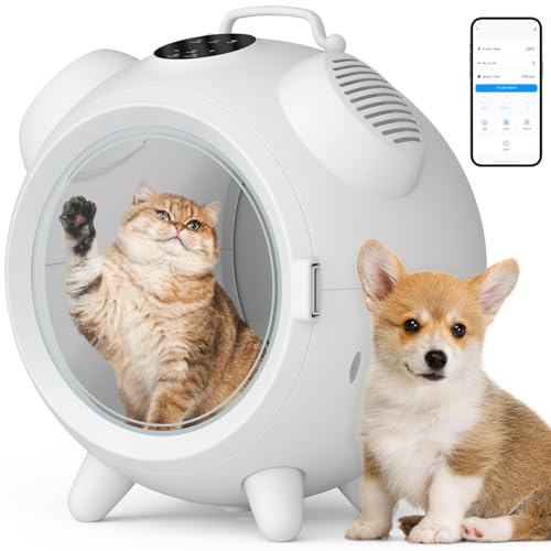 The Fellie Automatische Haustier-Trocknerbox mit App-Steuerung, 62 l, intelligente Haustierpflege-Box für Hunde, Katzen, geräuscharmes Haarpflege, Trockenbox mit Temperatur- und Timer-Steuerung, ABS von The Fellie