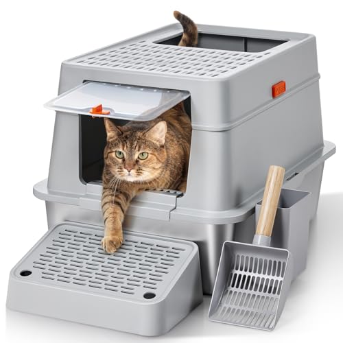 The Fellie Edelstahl Katzenklo XXL, Katzenklo mit Deckel & Pedals, Geruchsdicht, Katzentoilette mit Schaufel & Matte, Metall Katzentoilette Geschlossene für Große Katzen, Leicht zu Reinigen, Grau The Fellie Edelstahl Katzenklo XXL, Katzenklo mit Deckel & Pedals, Geruchsdicht, Katzentoilette mit Schaufel & Matte, Metall Katzentoilette Geschlossene für Große Katzen, Leicht zu Reinigen, Grau von The Fellie