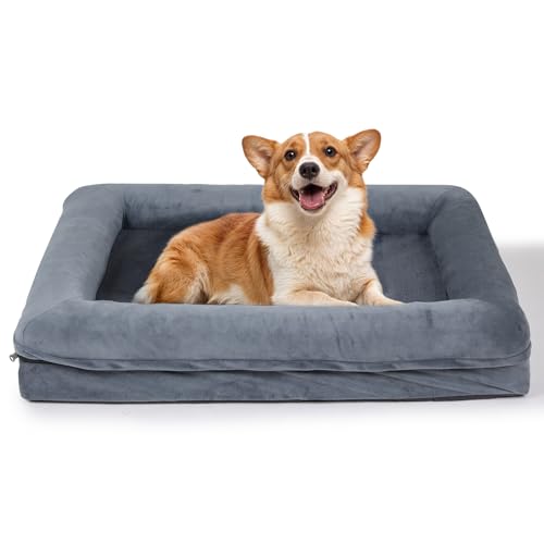 The Fellie Großes Hundebett, wasserdicht, orthopädisches Haustiersofa mit abnehmbarem, waschbarem Bezug, rutschfeste Unterseite, Katzenbett mit Memory-Schaum zur Angstlinderung, Premium-Flanell-Design von The Fellie