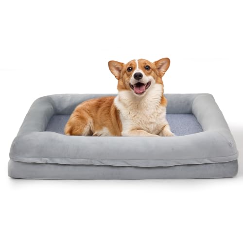 The Fellie Großes Hundebett, wasserdicht, orthopädisches Haustiersofa mit abnehmbarem, waschbarem Bezug, rutschfeste Unterseite, Katzenbett mit Memory-Schaum zur Angstlinderung, Premium-Flanell-Design von The Fellie
