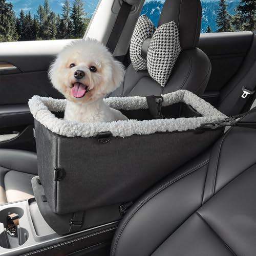 The Fellie Hunde Autositz Mittelkonsole Welpen Autositz für kleine Haustiere mit sicheren Schutzhaken, Tragbare Hundeautotragetasche, Waschbar Haustier Booster Autos Bett von The Fellie