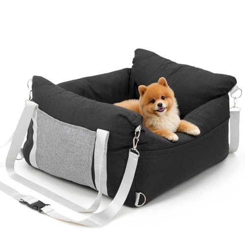 The Fellie Hundeautositz für mittelgroße Hunde, tragbares Reisebett mit Aufbewahrungstaschen, Schwarz von The Fellie