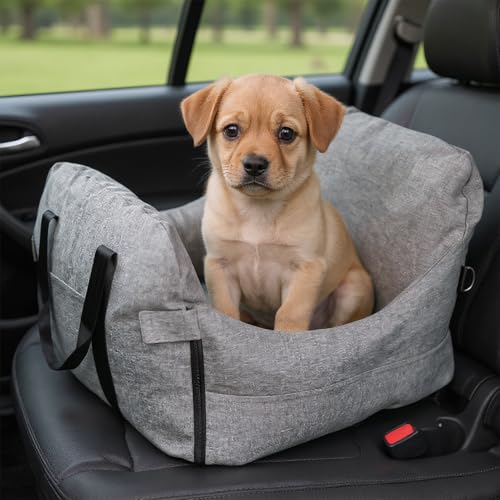 The Fellie Hundeautositz für mittelgroße Hunde, waschbar, Welpenerhöhung, Autositz mit Aufbewahrungstaschen, Grau von The Fellie