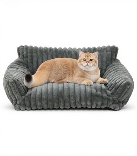The Fellie Katzenbett für Hauskatzen, flauschiges Katzenbett für kleine, mittelgroße und große Katzen, großes Hundesofa mit rutschfester Unterseite, Haustiersofa waschbar für Katzen und Hunde von The Fellie