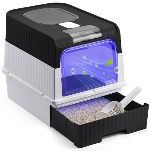 Katzenklo, Katzentoilette mit UV-Sterilisation, Großes Katzenklo mit Deckel, Geruchskontrolle, Katzenklo Geschlossen mit Schaufel & Schublade, Katzenklo groß, Leichte Reinigung, Schwarz von The Fellie