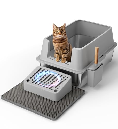 The Fellie Katzenklo Edelstahl XXL, Katzentoilette Edelstahl 30cm Hoch, Auslaufsicher, Antihaft, Leicht zu Reinigen, Großes Katzenklo für große Katzen/mehrere Katzen, Mit Schaufel & Matte von The Fellie