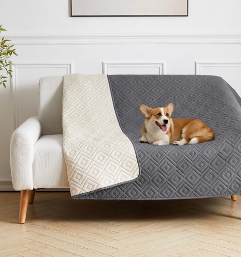 The Fellie Wasserdichte Hundedecke, weiches Hundebett/Sofabezug, Haustierdecken, rutschfeste Hundedecken, waschbar für Hunde und Katzen, kratzfeste Hundedecke für Sofamöbel (Grau, 127 x 152 cm) von The Fellie