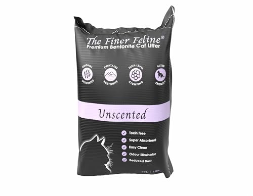 Bentonit Premium Katzenstreu, unzentriert, lebenslang, ultra-saugfähig und geruchsbeseitigend, Katzen- und Kätzchenfreundlich, weich zu den Pfoten, hygienischer Naturton für alle Rassen und von The Finer Feline