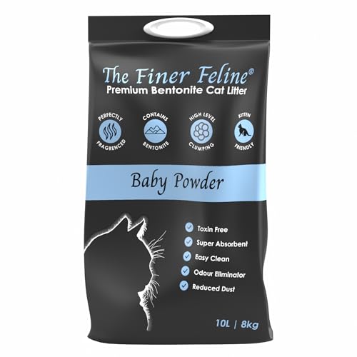 Bentonit Premium-Katzenstreu, Babypuderduft, lebenslang, ultra-saugfähig und geruchsbeseitigend, Katzen- und Kätzchenfreundlich, weich zu den Pfoten, hygienischer natürlicher Ton für alle Rassen und von The Finer Feline