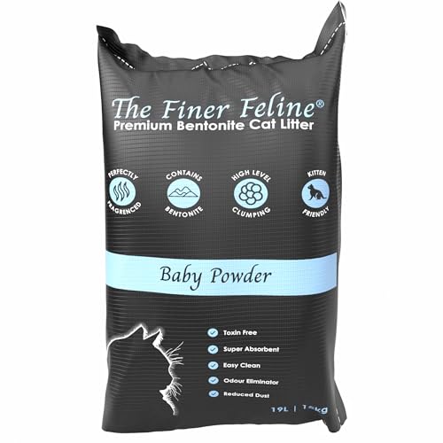 Bentonit Premium-Katzenstreu, Babypuderduft, lebenslang, ultra-saugfähig und geruchsbeseitigend, Katzen- und Kätzchenfreundlich, weich zu den Pfoten, hygienischer natürlicher Ton für alle Rassen und von The Finer Feline
