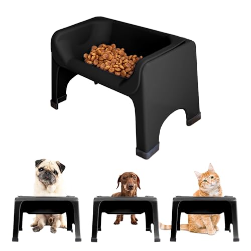Erhöhter Hunde- und Katzennapf mit Silikonnapf für kleine und mittelgroße Haustiere – schwarz von Fluff Trough