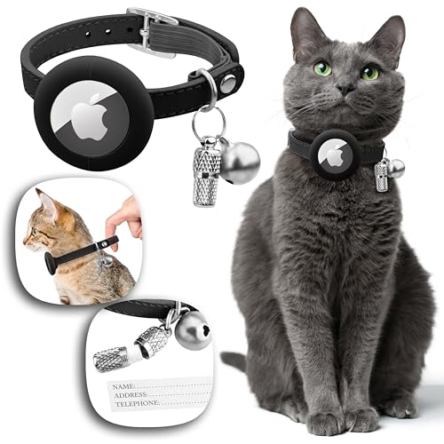 Katzenhalsband AirTag Mit Gummizug - Leder Halsband Mit Glocke, Namen und GPS Tracker Ohne ABO - Sicheres Katzenband Mit 30Sch Katzenhalsband AirTag Mit Gummizug - Leder Halsband Mit Glocke, Namen und GPS Tracker Ohne ABO - Sicheres Katzenband Mit 30Sch von The FurryFriendZoone