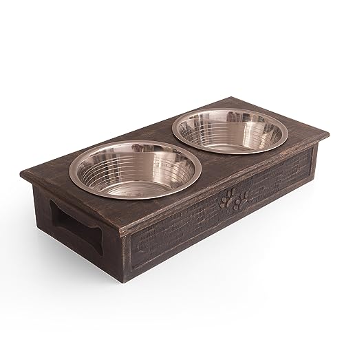Pet Dog Water & Food Bowl Feeder Dish Elevated Raised Stainless Steel Metal Cups Set of 2 with Premium Wood Stand Rust Resistant Food Grade Dry & Wet Food, Weighted & Durable, No Spill, Natural Brown von The Great Indian Bazaar