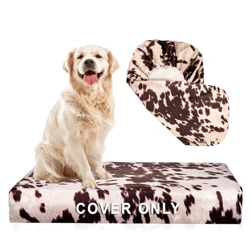 Hundebettbezug aus künstlichem Kuhleder, weicher Ersatz, waschbar, für Hunde/Katzen, 89,9 x 111,8 cm, für Hunde/Katzen, nur Bezug (Braun, 89,9 x 111,8 x 15,2 cm) von The Grouchy Goose