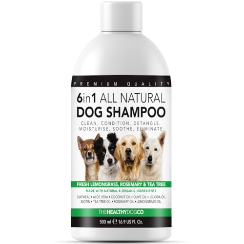 The Healthy Dog Co - 6-in-1 rein Natürliches Hunde Shampoo und Conditioner - Hunde Shampoo gegen üblen Geruch - Sanftes und Feuchtigkeitsspendendes Langhaar - Hundeshampoo, Welpen Shampoo - 500ml von The Healthy Dog Co