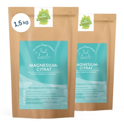 The Horse Vitality Company Magnesiumcitrat für Pferde 1,5kg | Muskeln, Nerven, Stoffwechsel & Konzentration | hochdosiertes Pulver | 100% natürlich, 0% Zusatzstoffe | Made in Germany The Horse Vitality Company Magnesiumcitrat für Pferde 1,5kg | Muskeln, Nerven, Stoffwechsel & Konzentration | hochdosiertes Pulver | 100% natürlich, 0% Zusatzstoffe | Made in Germany von The Horse Vitality Company Gesundheit zum Fressen