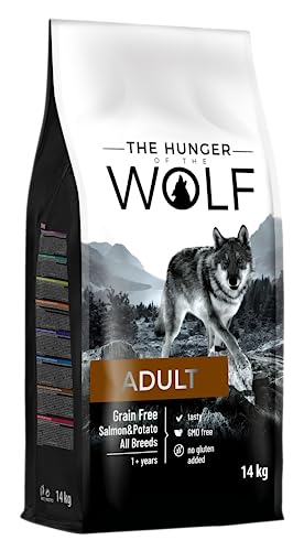 The Hunger of the Wolf Hundefutter für ausgewachsene Hunde aller Rassen und für Hunde mit Allergien, Fein zubereitetes Trockenfutter ohne Getreide mit Lachs und Kartoffeln - 14 kg von The Hunger of the Wolf