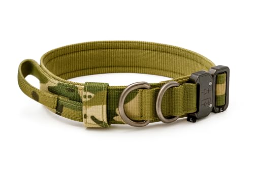 Strapazierfähiges taktisches Hundehalsband - Verstellbares Trainingshalsband mit Metallschnalle für große Hunde - Langlebig, bequem, sichere Passform - The Pup Quartet (Camouflage, XL) von The Pup Quartet
