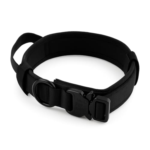 Strapazierfähiges taktisches Hundehalsband - Verstellbares Trainingshalsband mit Metallschnalle für große Hunde - Langlebig, bequem, sichere Passform - The Pup Quartet (Schwarz, L) von The Pup Quartet