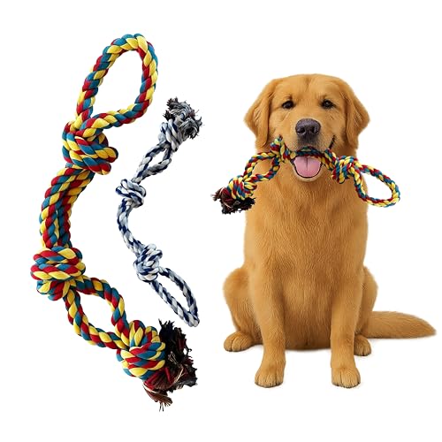 The Pup Quartet Seilspielzeug für Hunde, robustes Kauspielzeug für große Hunde, 2er-Pack, langlebiges Tauziehspielzeug, 100 % Baumwolle, sicher und waschbar, ideal für die Zahnreinigung, (Blau/Weiß The Pup Quartet Seilspielzeug für Hunde, robustes Kauspielzeug für große Hunde, 2er-Pack, langlebiges Tauziehspielzeug, 100 % Baumwolle, sicher und waschbar, ideal für die Zahnreinigung, (Blau/Weiß von The Pup Quartet