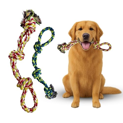 The Pup Quartet Seilspielzeug für Hunde, robustes Kauspielzeug für große Hunde, 2er-Pack, langlebiges Tauziehspielzeug, 100 % Baumwolle, sicher und waschbar, ideal für die Zahnreinigung, (Blau/Grün The Pup Quartet Seilspielzeug für Hunde, robustes Kauspielzeug für große Hunde, 2er-Pack, langlebiges Tauziehspielzeug, 100 % Baumwolle, sicher und waschbar, ideal für die Zahnreinigung, (Blau/Grün von The Pup Quartet