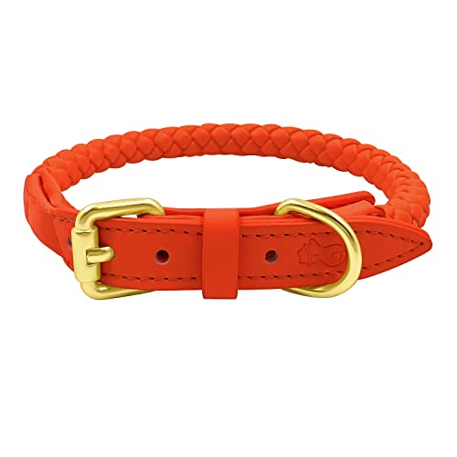 Bailey Haustier-Halsbänder, gelbes und schönes Kunstlederhalsband (klein, orange) von The Smug Dog