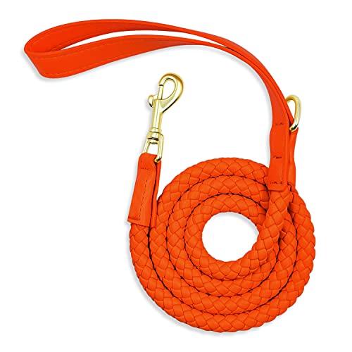 Bailey Hundeleine, lange Länge, Leder, mit schönen kräftigen Farben (orange) von The Smug Dog