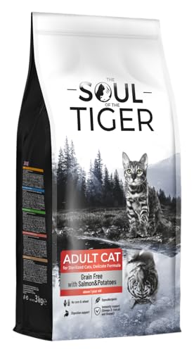 The Soul of the Tiger - Trockenfutter für ausgewachsene Katzen, getreidefrei mit Lachs und Kartoffeln, für kastrierte Katzen, schonende Rezeptur, 3 kg von The Soul of the Tiger