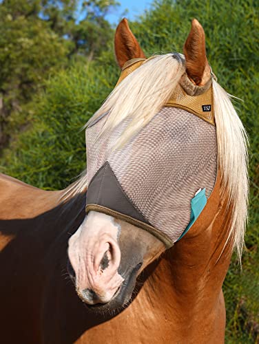 Fliegenmaske für Pferde ohne Ohren - nicht wärmeübertragendes Mesh - 70% UV-Schutz atmungsaktive Fliegenmaske für Pferde - sanft zu Augen und Stirn - volle Größe Pferd - Pferd Fliegenmaske von The Sunny Zebra