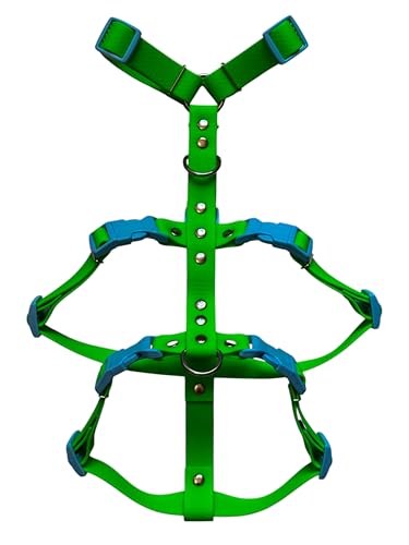 The Third Strap Hunde Flucht-Hosenträger für Whippet, Wasserdicht, Hexaline und Tree Bark, Einstellbare Brustumfang 52-75 cm (Grün-Blau, W) von The Third Strap