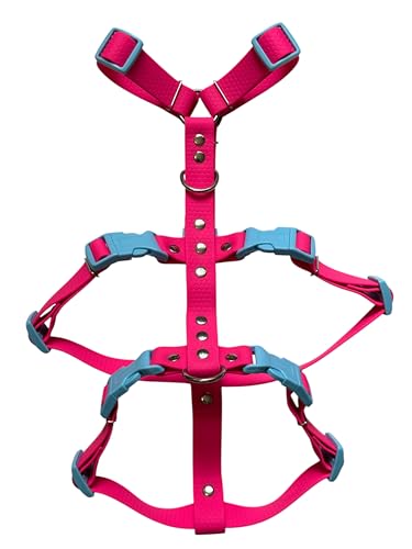 The Third Strap Hunde Flucht-Hosenträger für Whippet, Wasserdicht, Hexaline und Tree Bark, Einstellbare Brustumfang 52-75 cm (Rosa-Blau, W) von The Third Strap