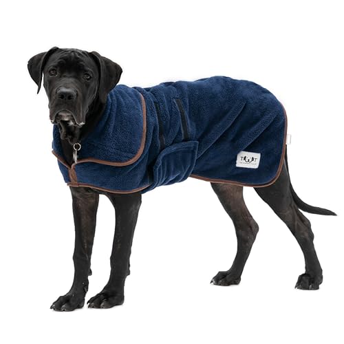 Large Dog Drying Coat by The Wagging Tailor® - Soft Feel Microfibre Warm Coats & Jackets for Dogs - Adjustable Coat with Velcro Collar & Under Belly, Dog Drying Coats for Large Dogs (Blue, XXL) von The Wagging Tailor