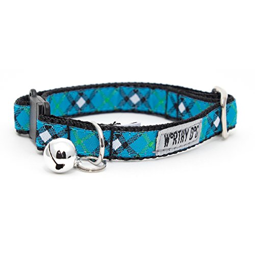 The Worthy Dog Bias Plaid Blue Cat Collar, Blue, 10" von The Worthy Dog