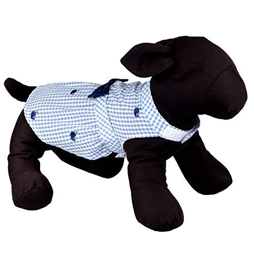 The Worthy Dog Gingham-Karomuster mit gesticktem blauem Wal-Muster, modisch mit Schleife, lässiges Hunde-Outfit, Hunde-Outfit, Blau und Weiß, Größe M von The Worthy Dog
