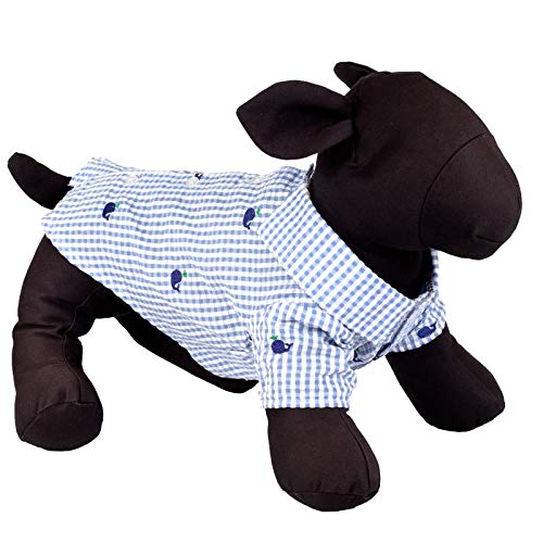 The Worthy Dog GinghamKaro mit gesticktem BlauwalMuster, DesignerHalsband, stilvolles Hemd für Hund und Katze, lässiges Outfit, passend für kleine, mittelgroße und große Hunde, Katzen, Blau und von The Worthy Dog