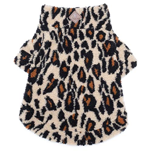 The Worthy Dog Leopard Quarter Zip Pullover, Warm Pullover Fleece Hundepullover Winter Hundekleidung - Klein, Beige von The Worthy Dog