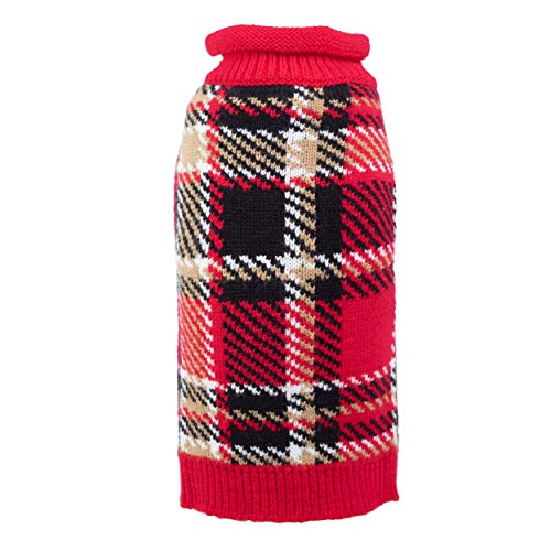 The Worthy Dog Plaid Rollkragen Pullover Sweater, warme Strickwaren Winterkleidung für Haustiere, kaltes Wetter Outfits für Hunde, passend für XS Größe Hunde, Rot von The Worthy Dog
