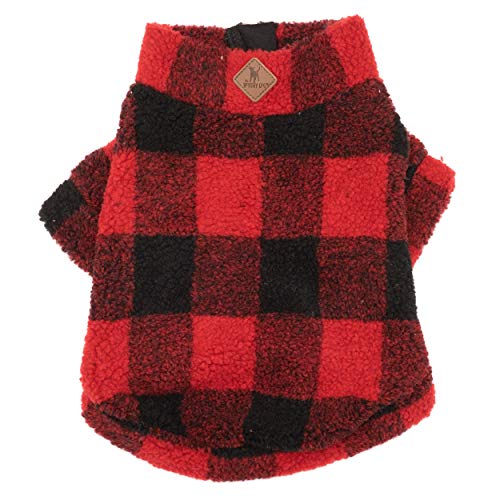 The Worthy Dog Red Buffalo Hundepullover mit Viertelreißverschluss, warmer Pullover aus Fleece, Winter-Hundekleidung – Größe L von The Worthy Dog