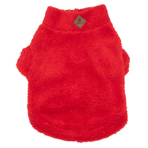 The Worthy Dog Solid Fleece Quarter Zip Pullover, Warm Pullover Fleece Hundepullover Winter Hundekleidung - Groß Rot von The Worthy Dog