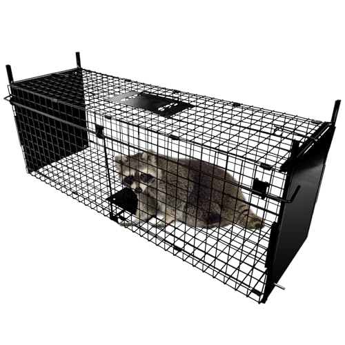 Thealyn Tierkäfig Falle 105 X 40 X 31 cm Doppeltür Tierkäfig Falle Metall Falle Käfig Humane Lebendtierfalle für Kaninchen, streunende Katze, Eichhörnchen, Waschbär, Maulwurf, Gopher, Opossum von Thealyn