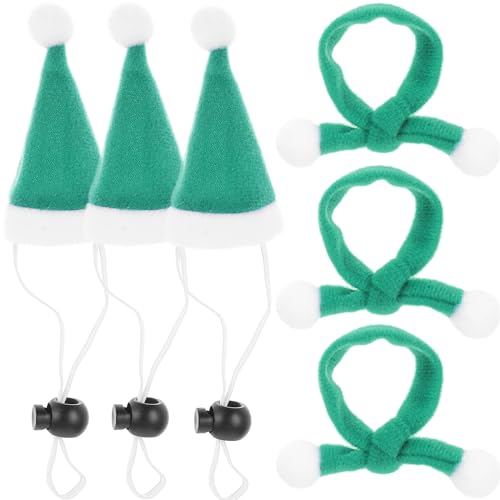 6 Stück Mini-Weihnachtsmützen, Weihnachtsmütze, Hühnermütze, Schal-Set, kleine Tiermütze, verstellbar, für Geflügel, Henne, Hahn, Hamster, Ente, Eidechse, Meerschweinchen von Theaque