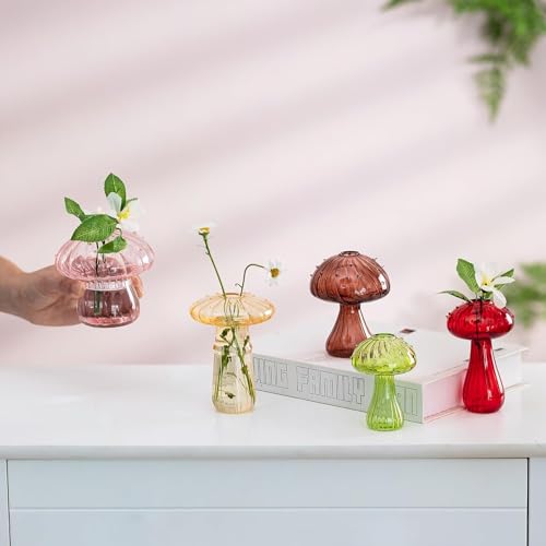 Pilz-Glas-Pflanzgefäß, Set mit 5 farbigen Pflanzen-Anzuchtstationen, Mini-Terrarium für Pflanzen, einzigartige kleine Glasvase für Blumen (bunt) von Theaque