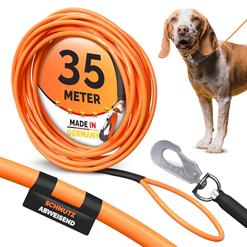 35m Schleppleine mit Handschlaufe | wasserdichte, gummierte Trainingsleine für Hunde | robust und gut sichtbar | Für Spiel, Sport und Hundetraining | 6 mm dick | 3 bis 50 m wählbar von Themahund
