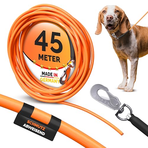 45m Schleppleine | wasserdichte, gummierte Trainingsleine für Hunde | robust und gut sichtbar | Für Spiel, Sport und Hundetraining | 6 mm dick | 3 bis 50 m wählbar | Hohe Zugkraft | Flexibel von Themahund