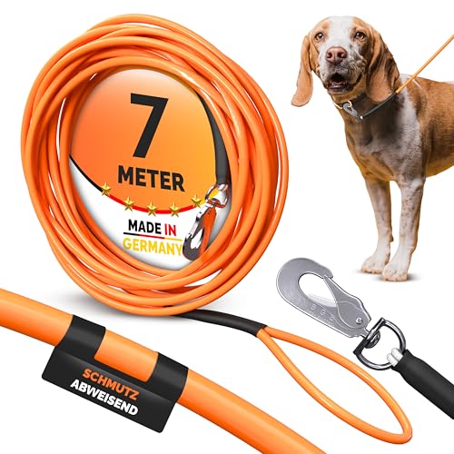 Hundeschleppleine|Robuste Trainingsleine für Hunde|Polyesterkern mit PVC-Ummantelung|Für Spiel, Sport und Hundetraining|6 mm dick|3 bis 50 m|Hohe Zugkraft|Flexibel und robust (7m, mit Handschlaufe) von Themahund